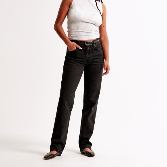 Abercrombie & Fitch Curve Love Mid Rise 90s Straight Jean - 29L Black (NWT!) - Picture 1 of 9